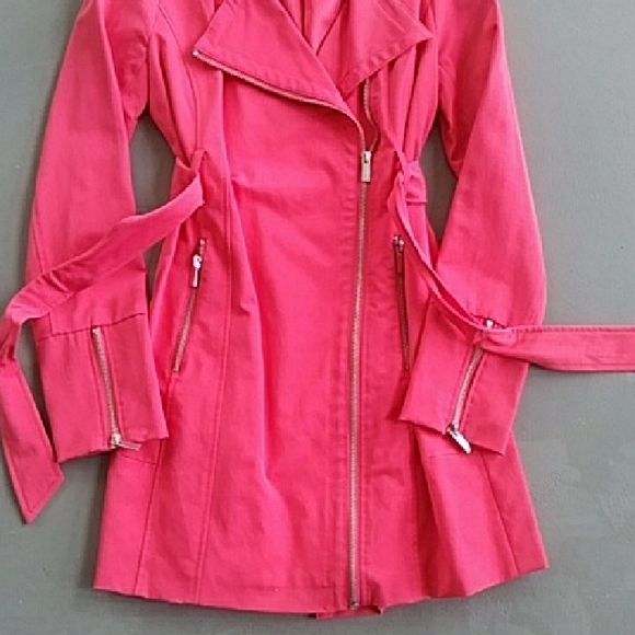 New York & Company Pink Trench Coat with Belted Waist - Picture 4 of 9